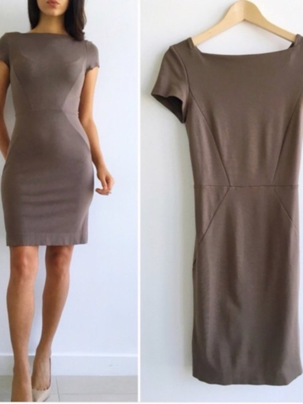 Banana Republic Taupe Short-Sleeve Sheath Dress